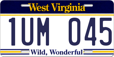 WV license plate 1UM045