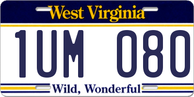 WV license plate 1UM080