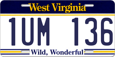 WV license plate 1UM136
