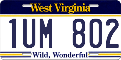 WV license plate 1UM802