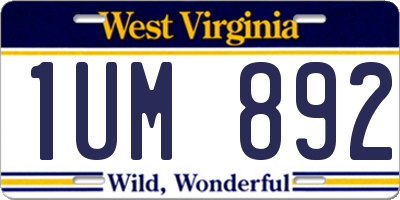 WV license plate 1UM892