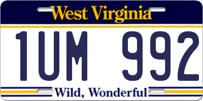 WV license plate 1UM992