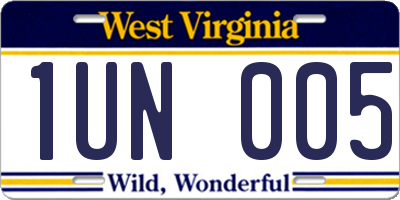 WV license plate 1UN005