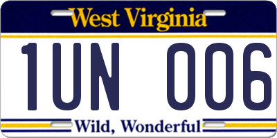 WV license plate 1UN006
