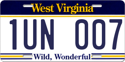 WV license plate 1UN007