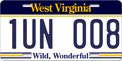 WV license plate 1UN008