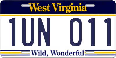 WV license plate 1UN011