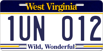 WV license plate 1UN012