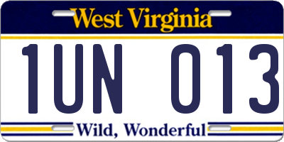 WV license plate 1UN013