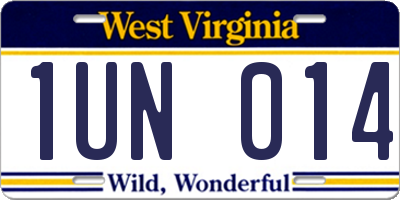 WV license plate 1UN014