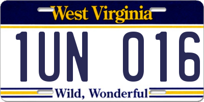 WV license plate 1UN016