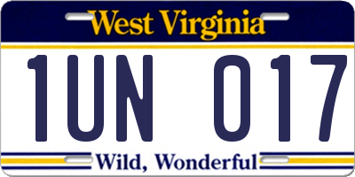WV license plate 1UN017