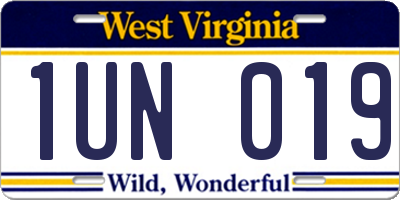 WV license plate 1UN019