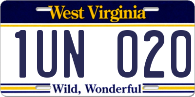 WV license plate 1UN020
