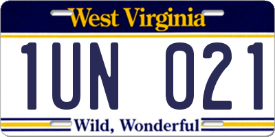WV license plate 1UN021