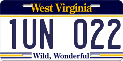 WV license plate 1UN022