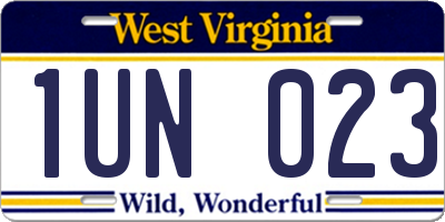 WV license plate 1UN023