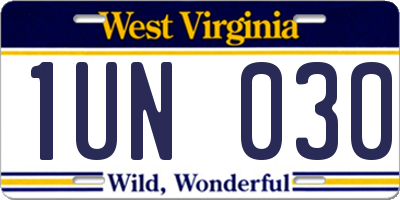 WV license plate 1UN030