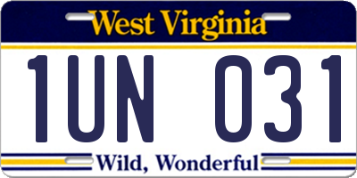 WV license plate 1UN031