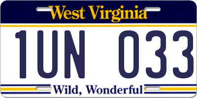 WV license plate 1UN033