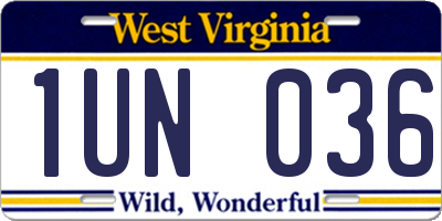 WV license plate 1UN036