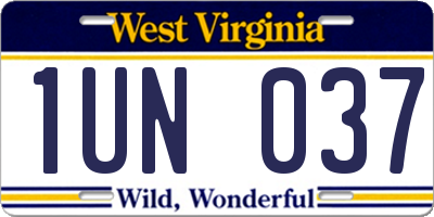 WV license plate 1UN037