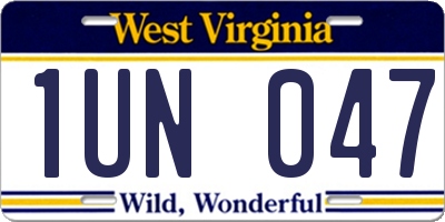 WV license plate 1UN047