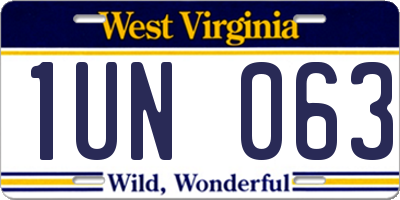 WV license plate 1UN063