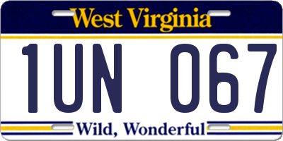 WV license plate 1UN067