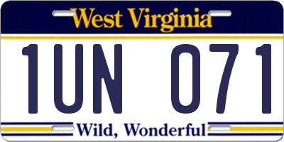 WV license plate 1UN071