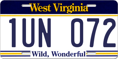 WV license plate 1UN072