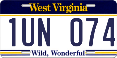 WV license plate 1UN074