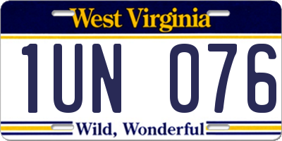 WV license plate 1UN076