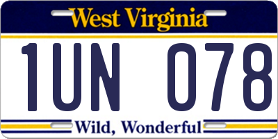 WV license plate 1UN078