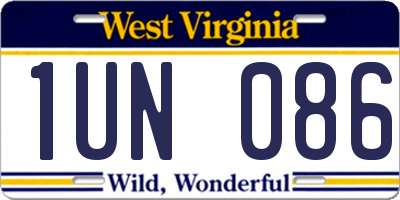 WV license plate 1UN086