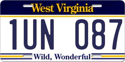 WV license plate 1UN087