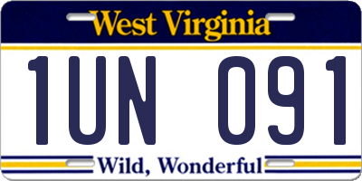 WV license plate 1UN091