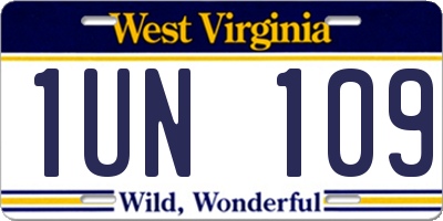 WV license plate 1UN109