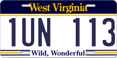 WV license plate 1UN113