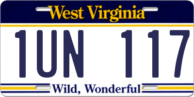WV license plate 1UN117