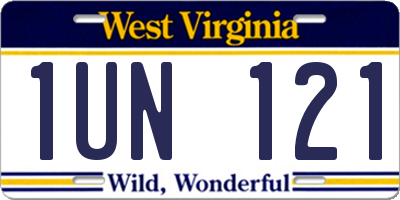 WV license plate 1UN121