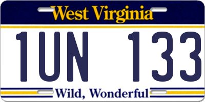 WV license plate 1UN133