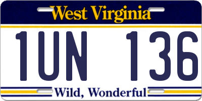 WV license plate 1UN136