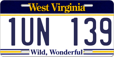 WV license plate 1UN139