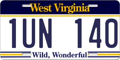 WV license plate 1UN140
