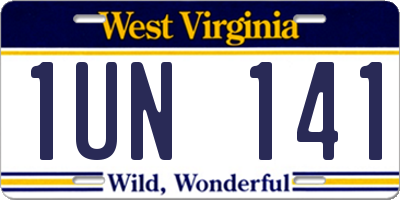 WV license plate 1UN141