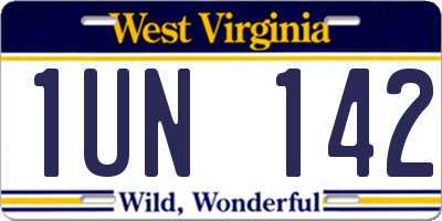 WV license plate 1UN142