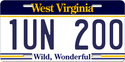 WV license plate 1UN200