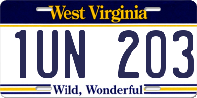 WV license plate 1UN203