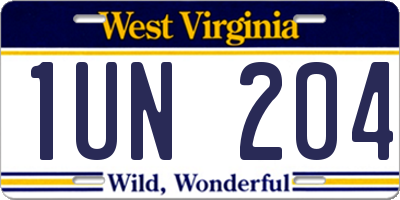 WV license plate 1UN204